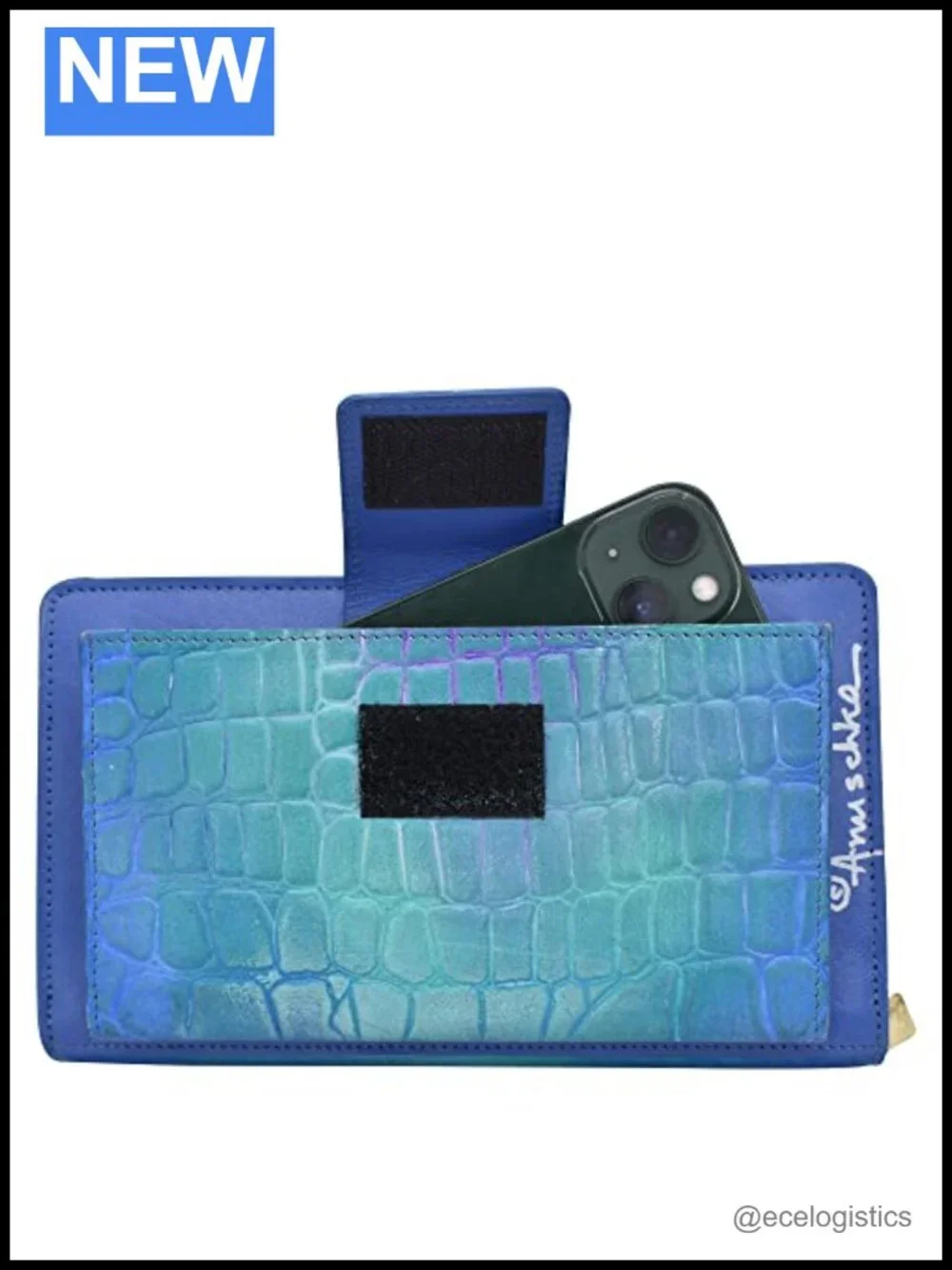 Hand-Painted Leather RFID Blocking Organizer Wallet with Removable Handle